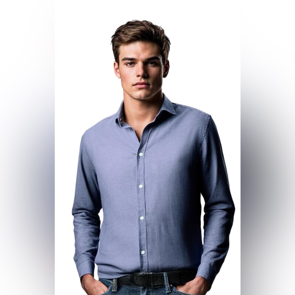 CHEAP MONDAY Marled Denim-Blue 100% Cotton Button Down LS Mens DAMON Shirt Sz M